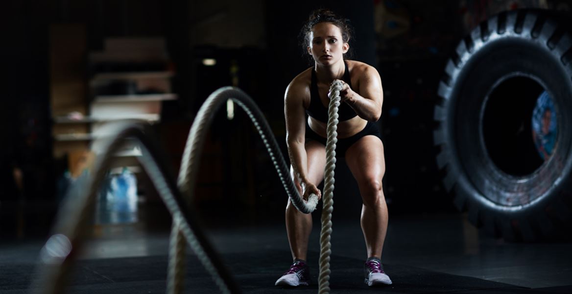cardio workout with battle ropes